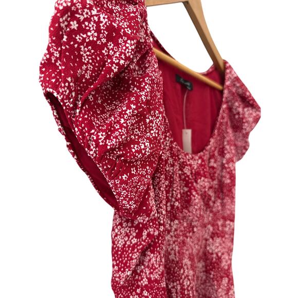 Madewell Ruched‎ Scoopneck Puff Sleeve Mini Dress in Floral Red Size 4 - Picture 11 of 13